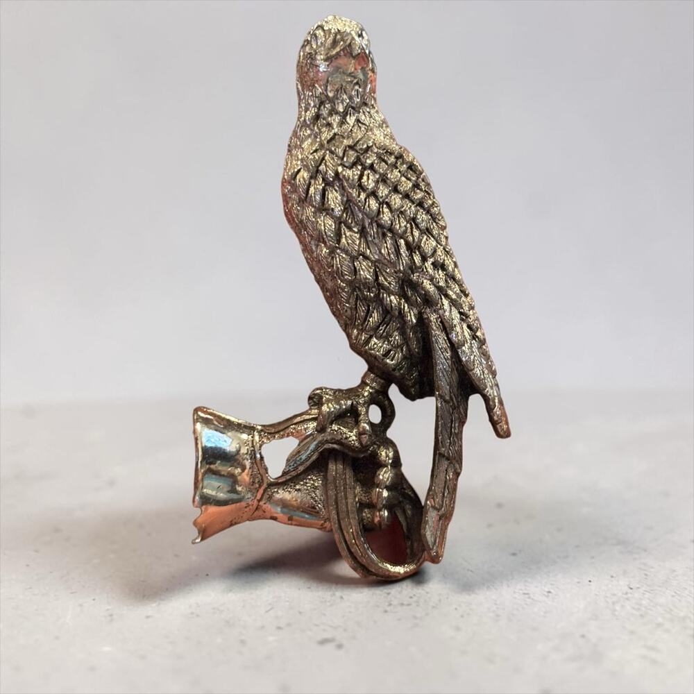 Falcon Bird On Gloved Hand Brooch Silver Tone Figural Vintage 1950s–60s Signed